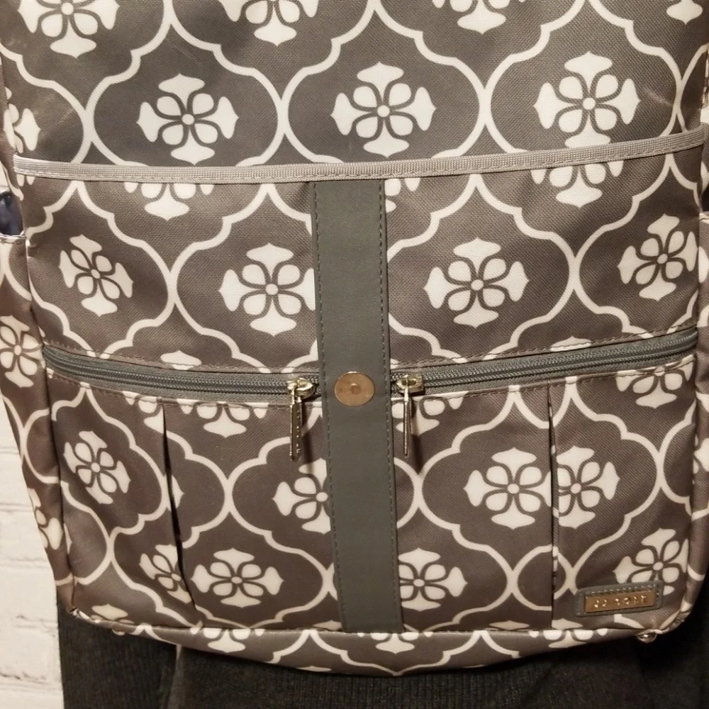 JJ Cole Grey Floral Backpack Diaper Bag